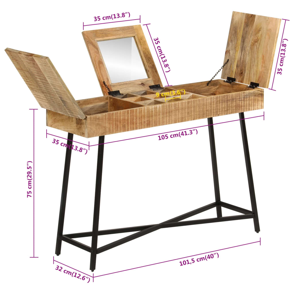 Schminktisch 105x35x75 cm Raues Massivholz Mango und Eisen