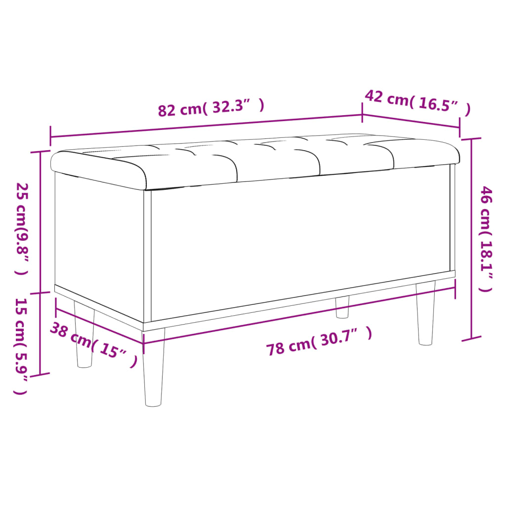 Sitzbank mit Stauraum Schwarz 82x42x46 cm Holzwerkstoff