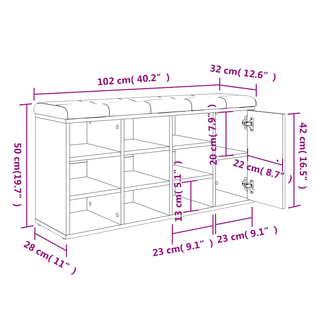 Schuhbank Schwarz 102x32x50 cm Holzwerkstoff