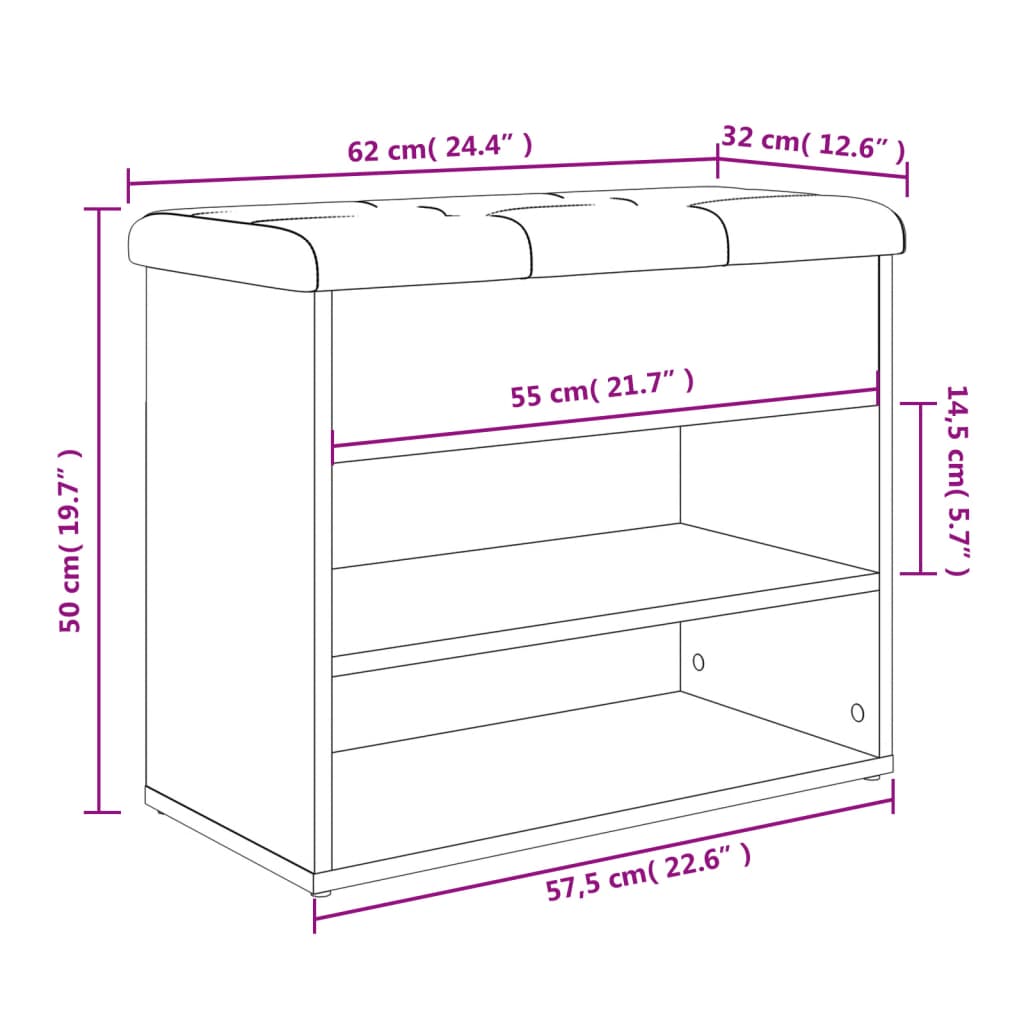 Schuhbank Schwarz 62x32x50 cm Holzwerkstoff