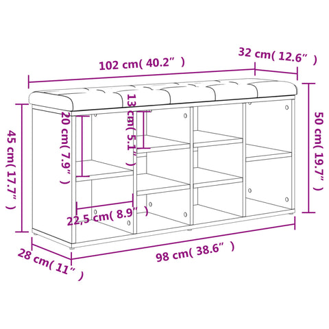 Schuhbank Grau Sonoma 102x32x50 cm Holzwerkstoff