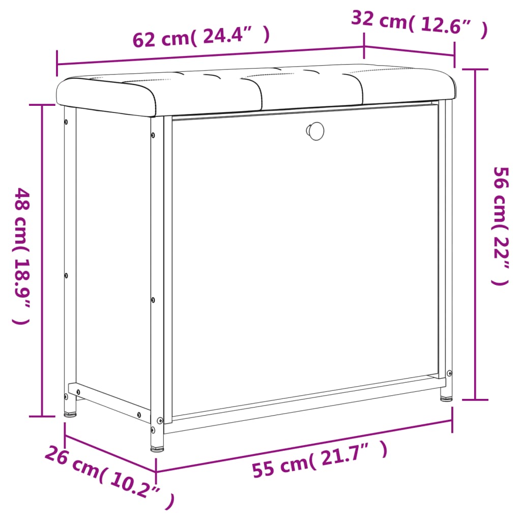 Schuhbank mit Klappe Sonoma-Eiche 62x32x56 cm