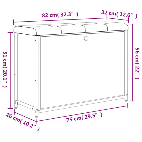 Schuhbank mit Klappe Schwarz 82x32x56 cm