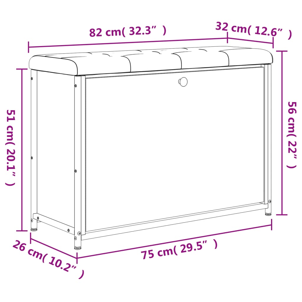 Schuhbank mit Klappe Räuchereiche 82x32x56 cm