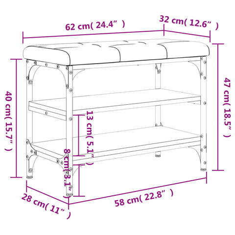 Schuhbank Räuchereiche 62x32x47 cm Holzwerkstoff