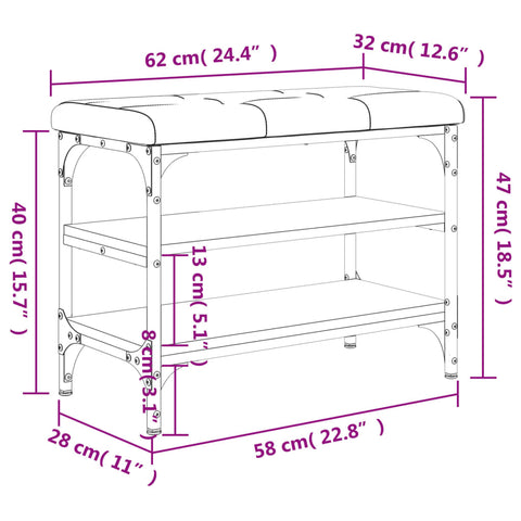 Schuhbank Braun Eichen-Optik 62x32x47 cm Holzwerkstoff