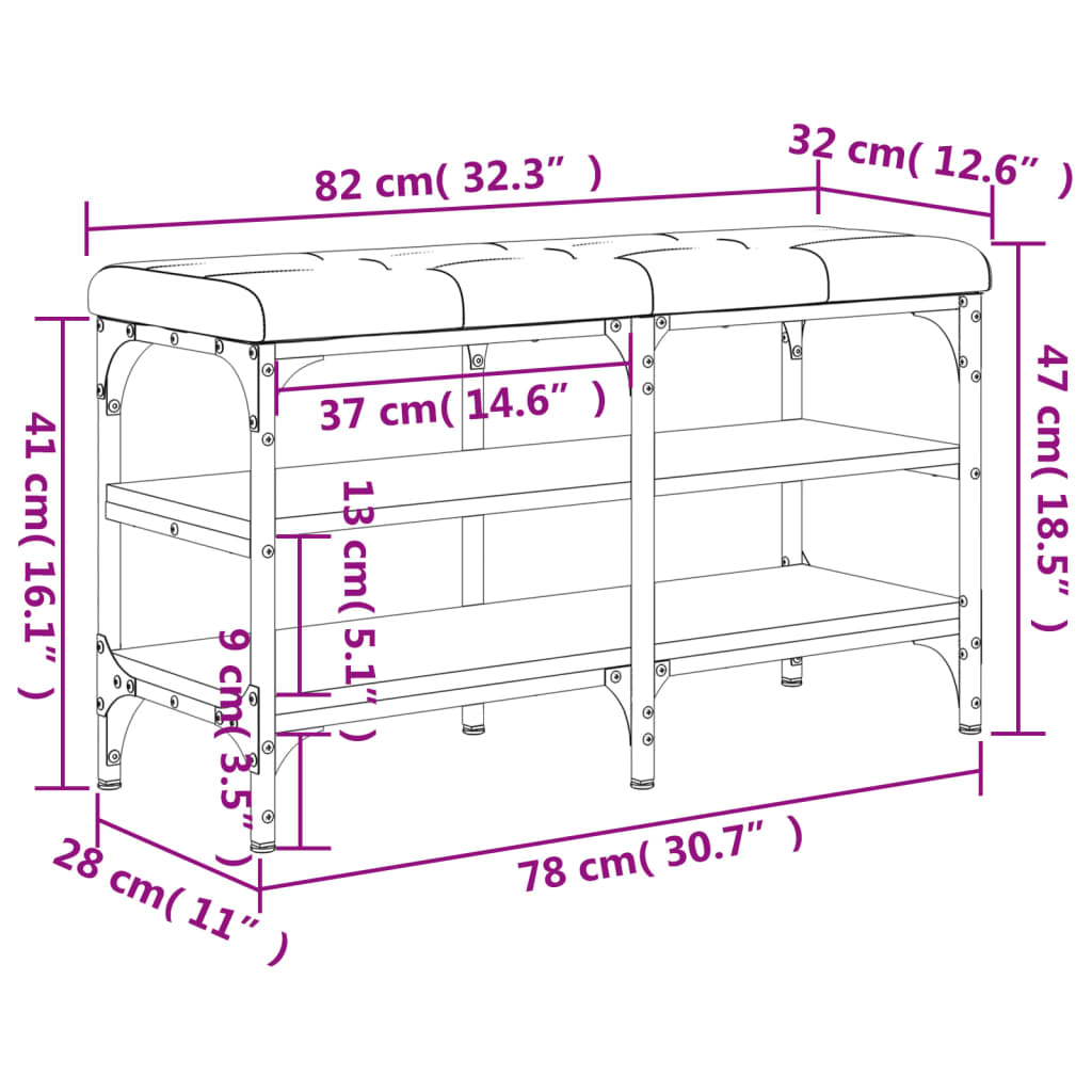 Schuhbank Braun Eichen-Optik 82x32x47 cm Holzwerkstoff