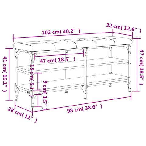 Schuhbank Räuchereiche 102x32x47 cm Holzwerkstoff