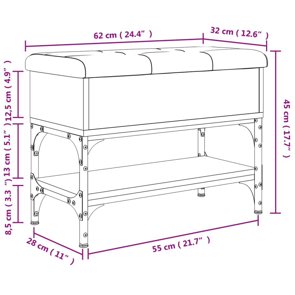 Schuhbank Räuchereiche 62x32x45 cm Holzwerkstoff