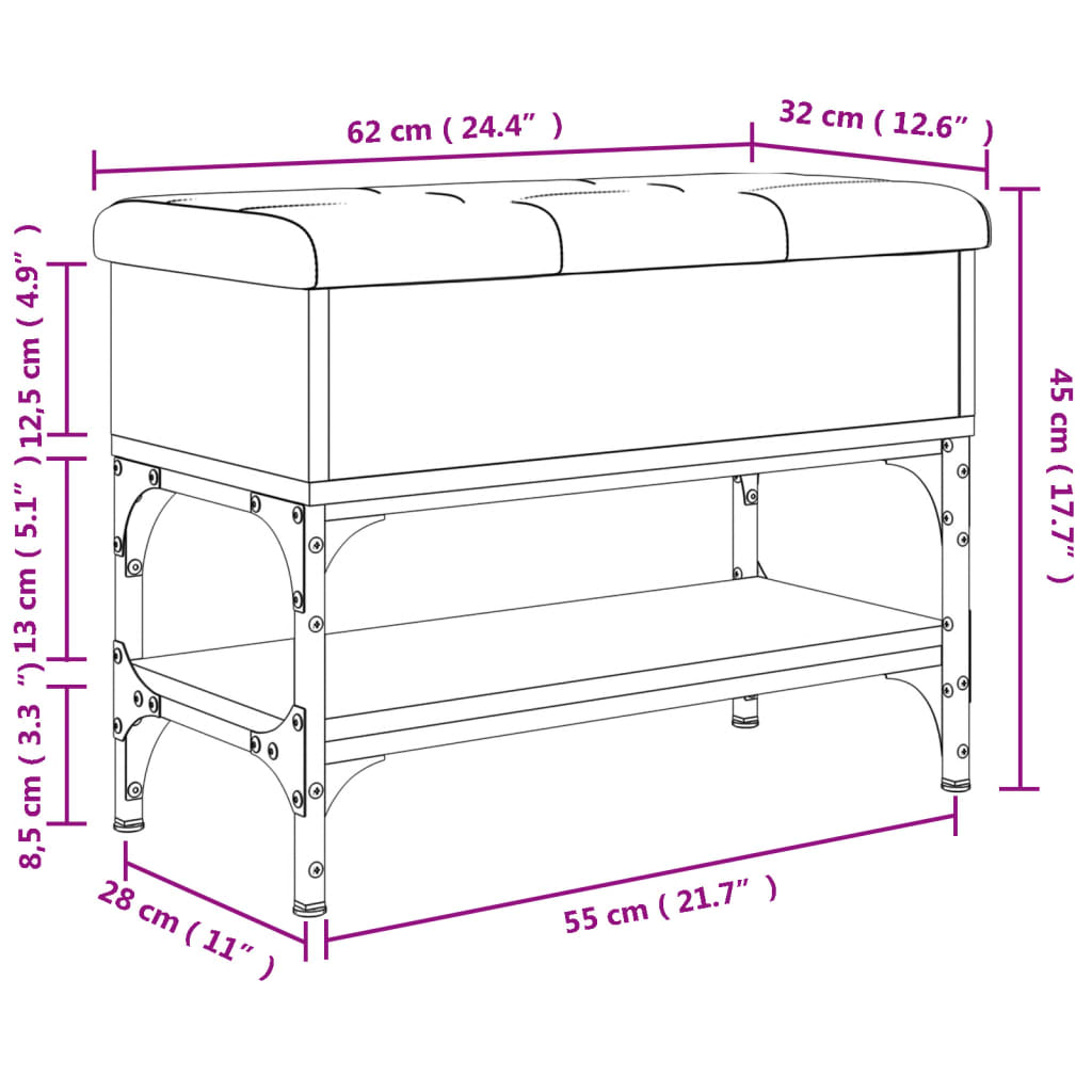 Schuhbank Grau Sonoma 62x32x45 cm Holzwerkstoff