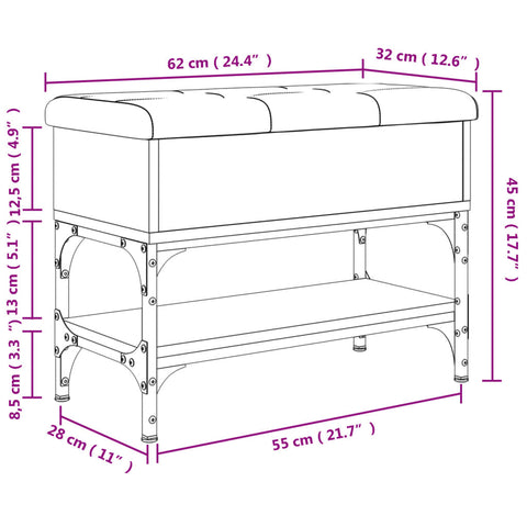 Schuhbank Grau Sonoma 62x32x45 cm Holzwerkstoff