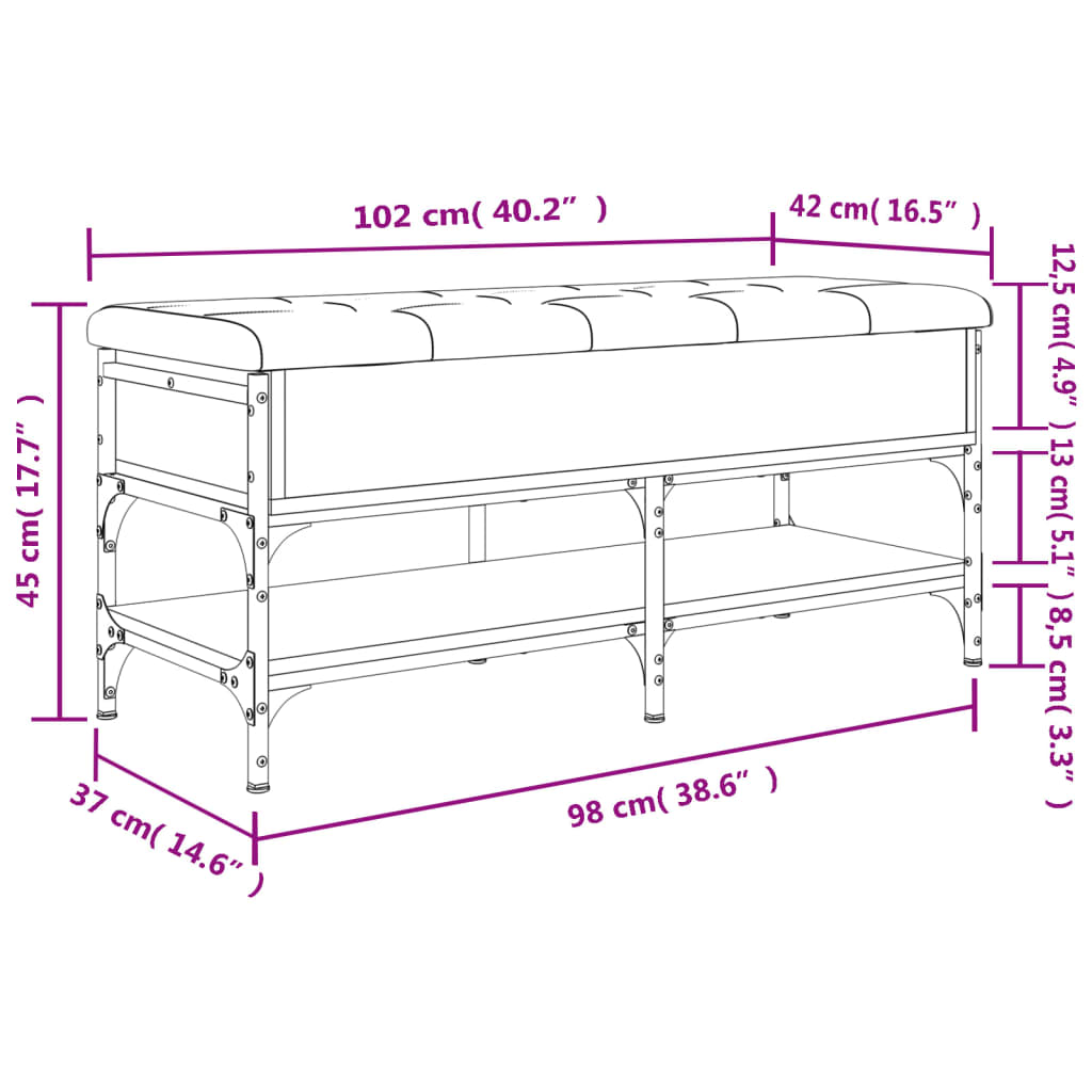 Schuhbank Braun Eichen-Optik 102x42x45 cm Holzwerkstoff