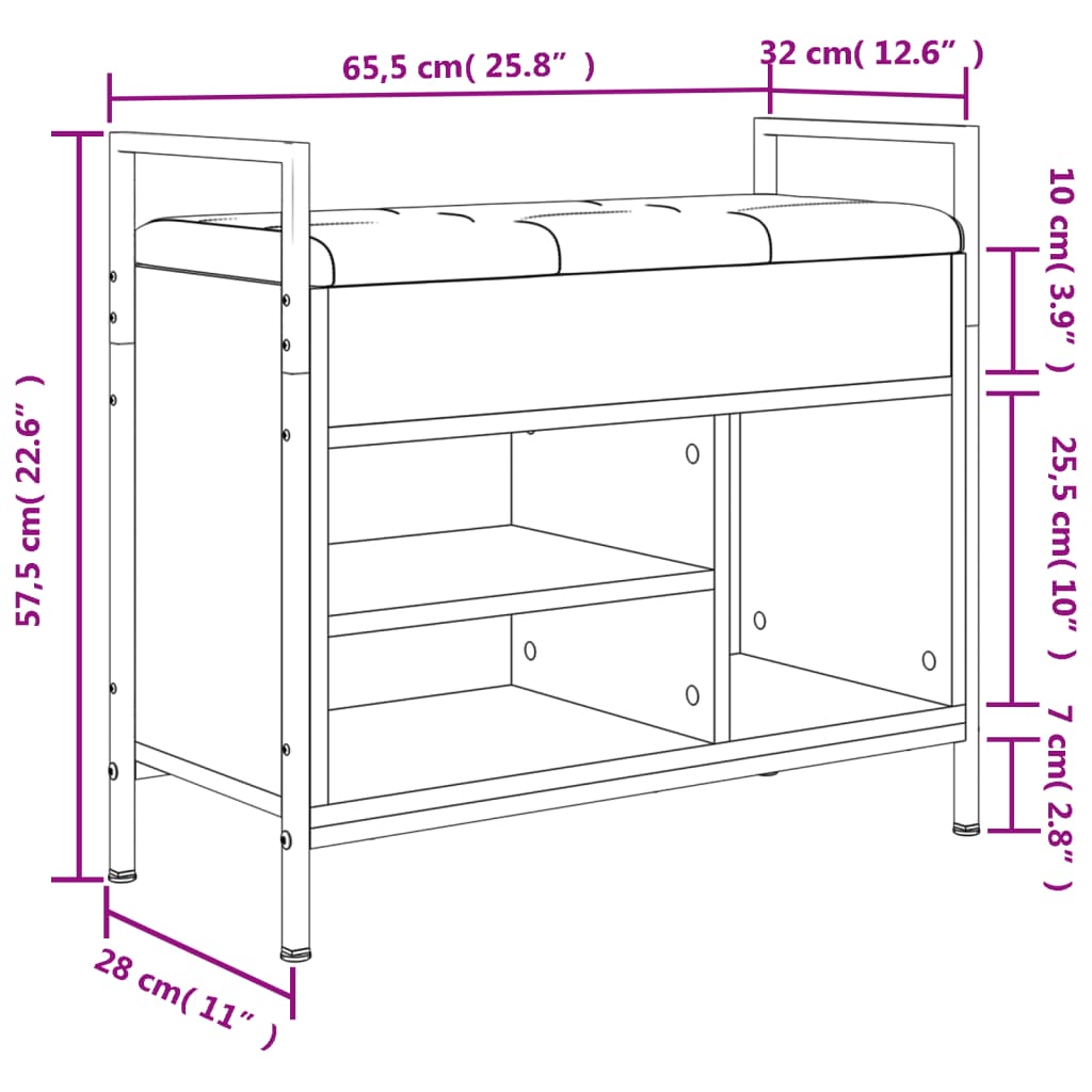 Schuhbank Räuchereiche 65,5x32x57,5 cm Holzwerkstoff