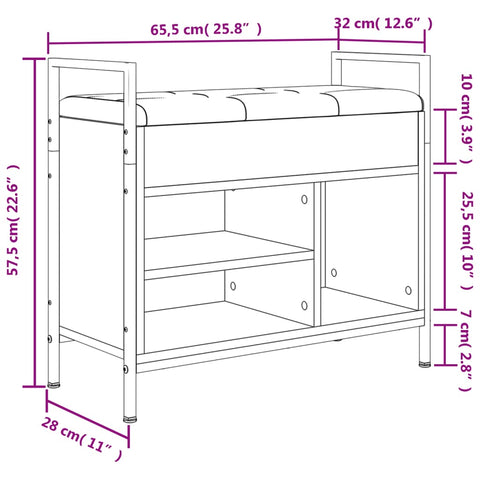 Schuhbank Räuchereiche 65,5x32x57,5 cm Holzwerkstoff