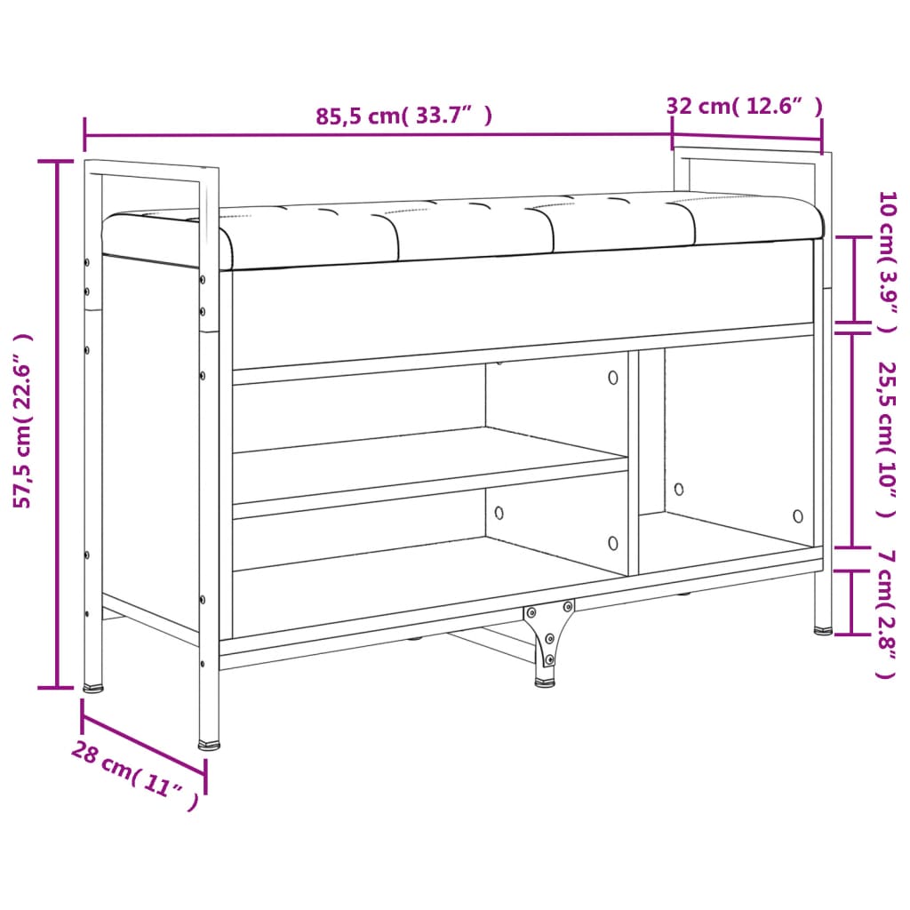 Schuhbank Räuchereiche 85,5x32x57,5 cm Holzwerkstoff