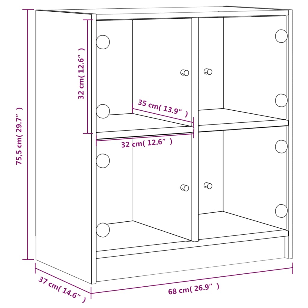 Beistellschrank mit Glastüren Weiß 68x37x75,5 cm