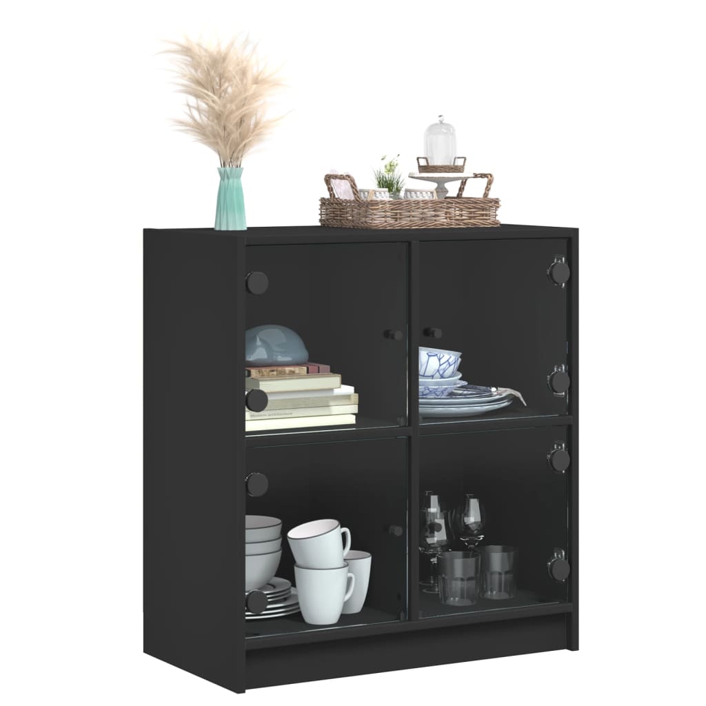 Beistellschrank mit Glastüren Schwarz 68x37x75,5 cm