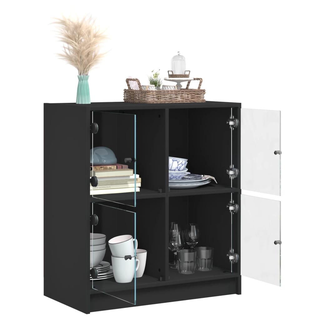 Beistellschrank mit Glastüren Schwarz 68x37x75,5 cm