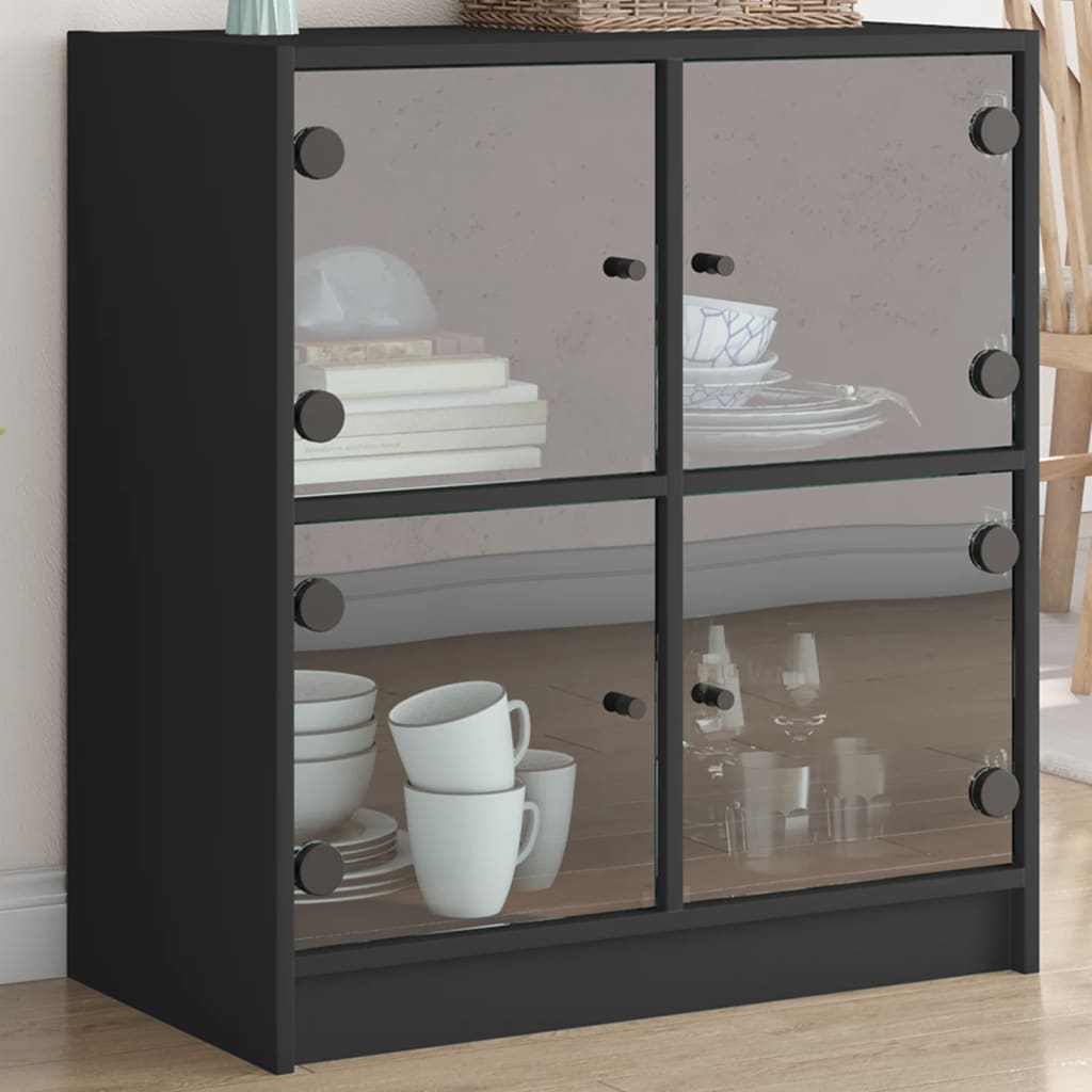 Beistellschrank mit Glastüren Schwarz 68x37x75,5 cm