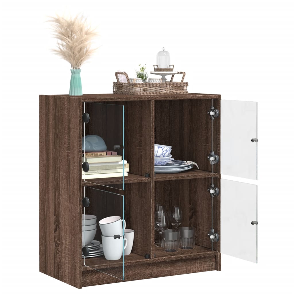 Beistellschrank mit Glastüren Braun Eichen-Optik 68x37x75,5 cm