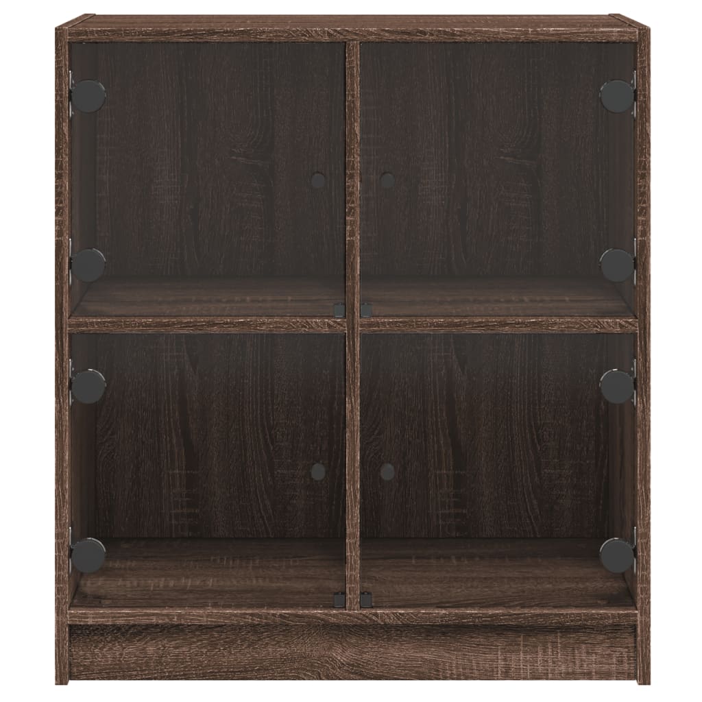 Beistellschrank mit Glastüren Braun Eichen-Optik 68x37x75,5 cm