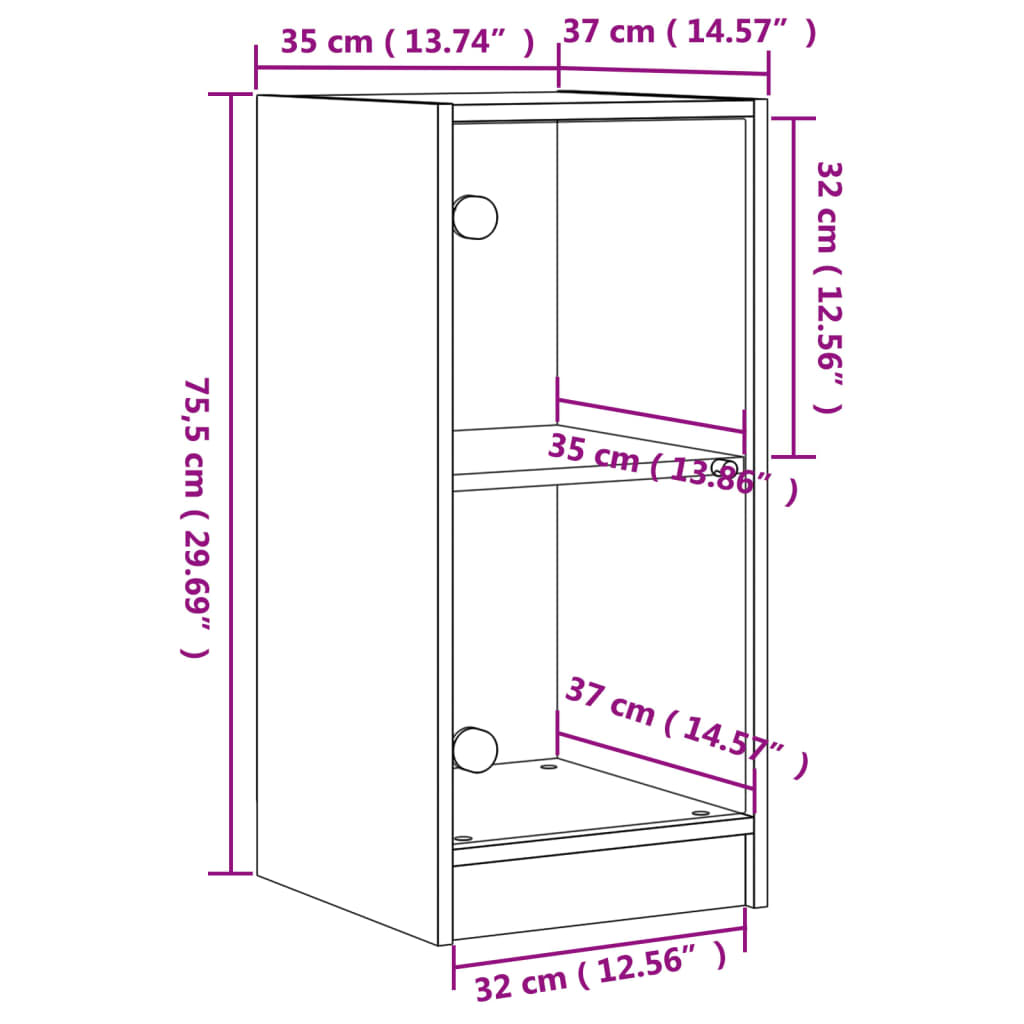 Beistellschrank mit Glastüren Weiß 35x37x75,5 cm