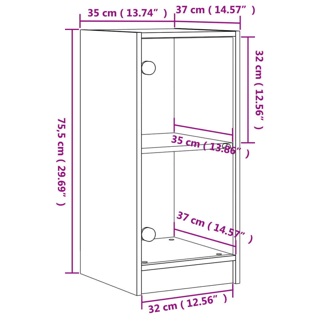 Beistellschrank mit Glastüren Sonoma-Eiche 35x37x75,5 cm