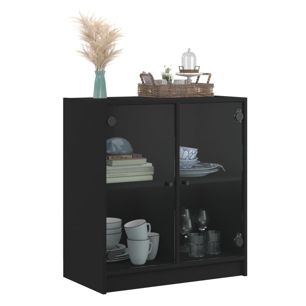 Beistellschrank mit Glastüren Schwarz 68x37x75,5 cm