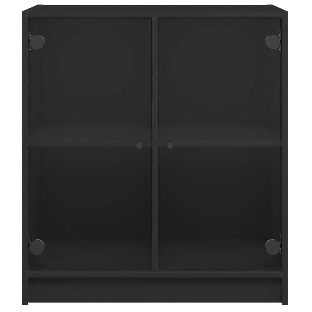 Beistellschrank mit Glastüren Schwarz 68x37x75,5 cm