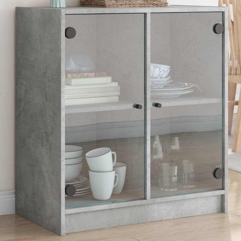 Beistellschrank mit Glastüren Betongrau 68x37x75,5 cm