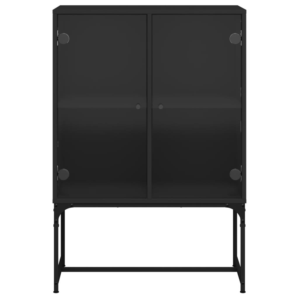 Beistellschrank mit Glastüren Schwarz 69x37x100 cm