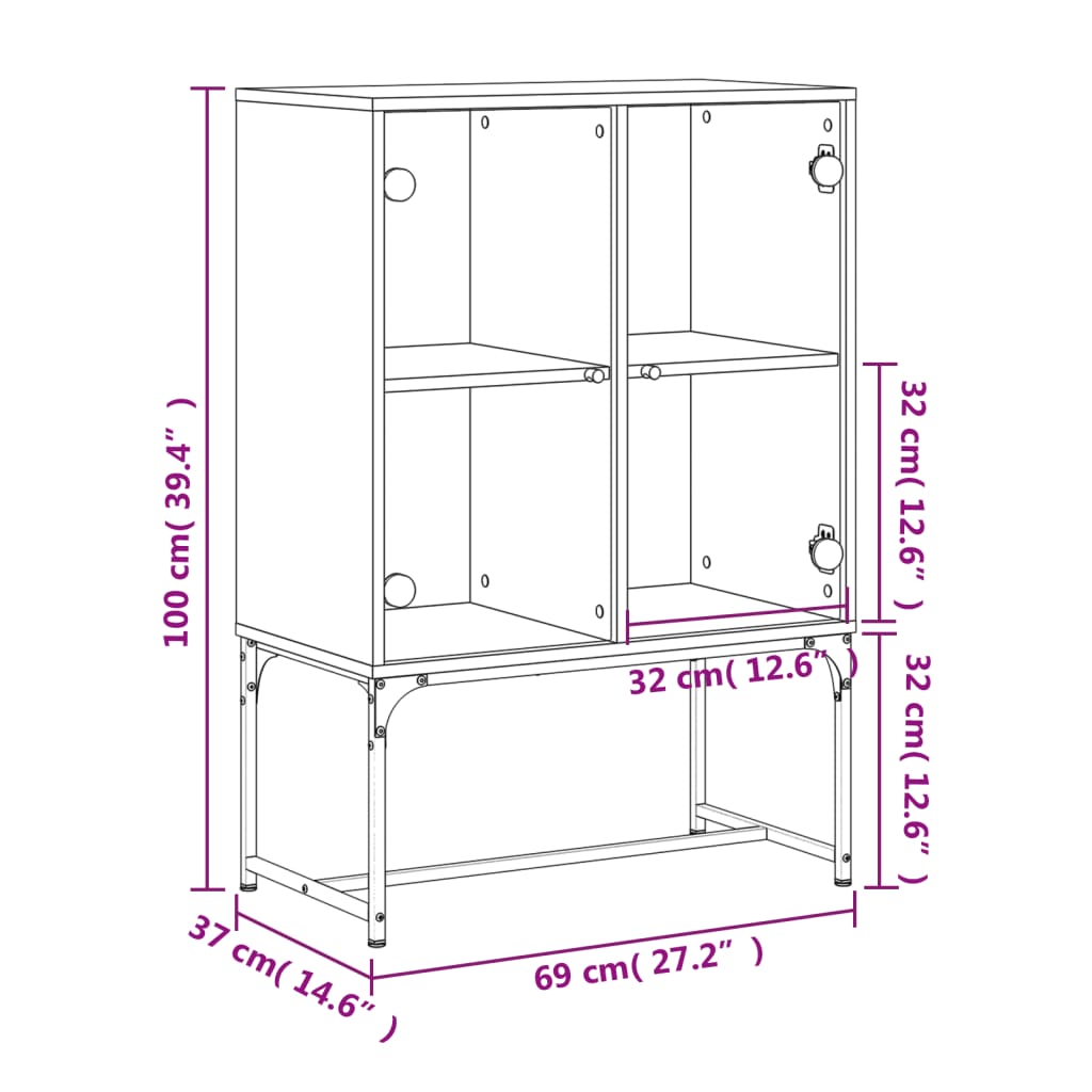 Beistellschrank mit Glastüren Räuchereiche 69x37x100 cm