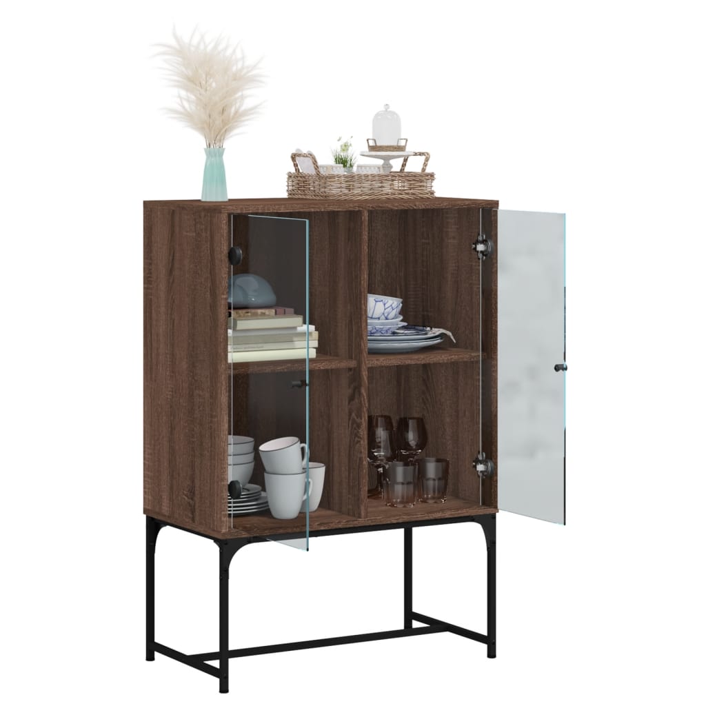 Beistellschrank mit Glastüren Braun Eichen-Optik 69x37x100 cm