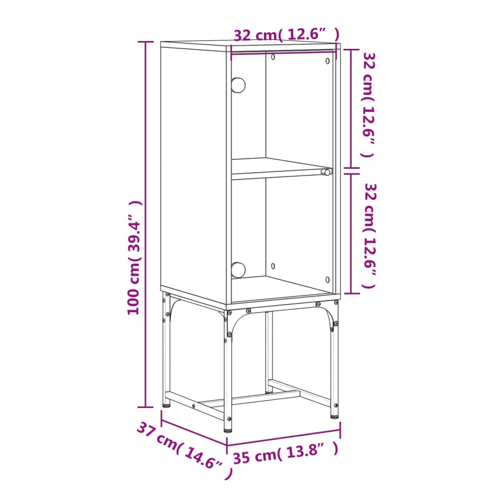 Beistellschrank mit Glastür Weiß 35x37x100 cm