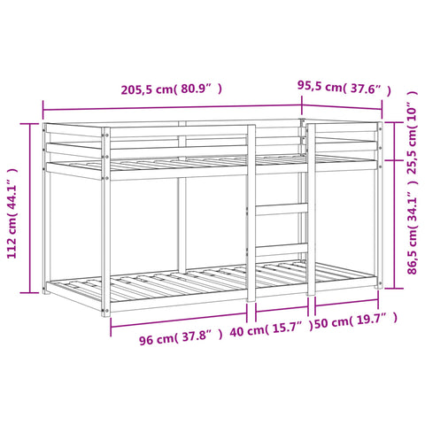 Etagenbett Schwarz 90x200 cm Massivholz Kiefer