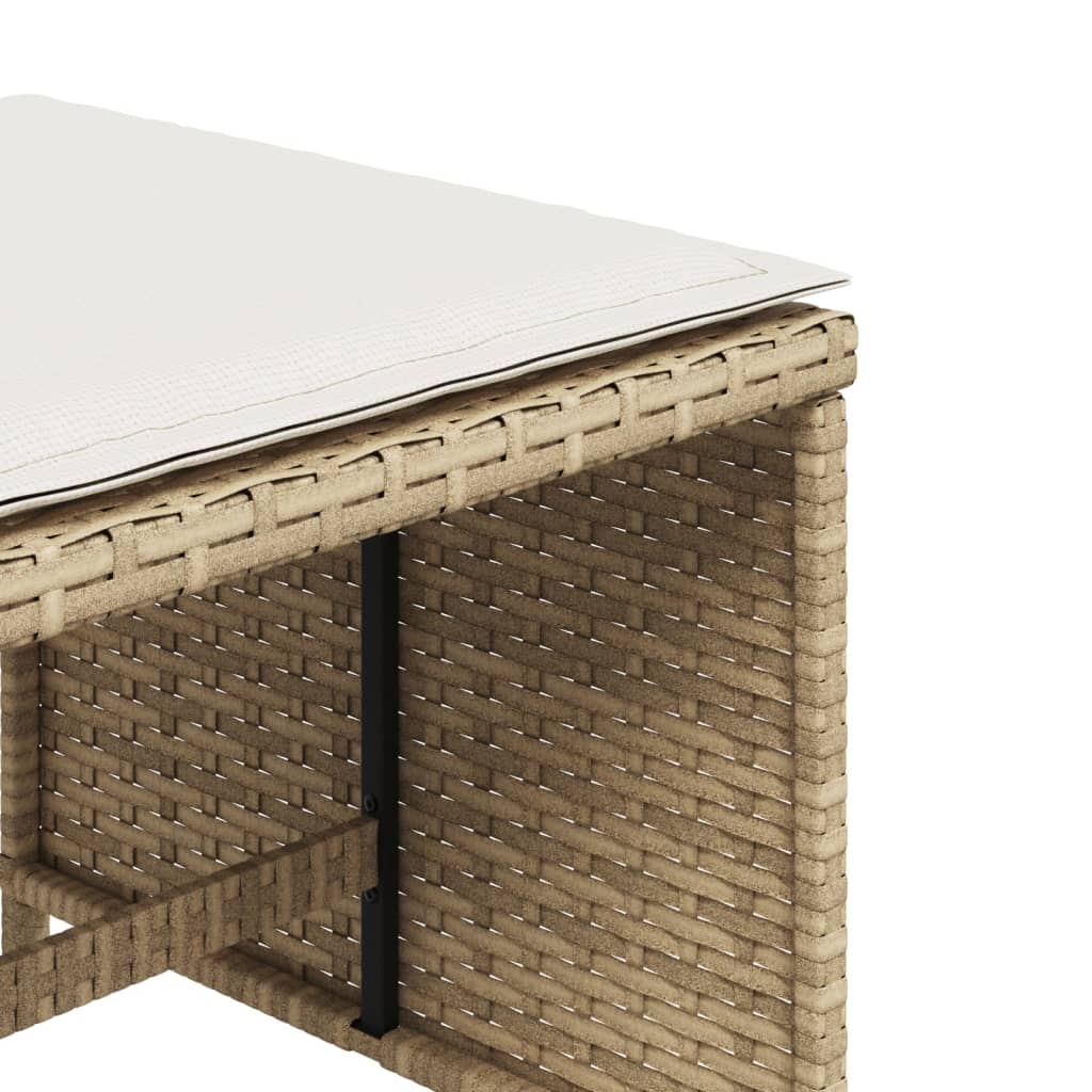 Gartenhocker mit Kissen 4 Stk. Beige 41x41x36 cm Poly Rattan