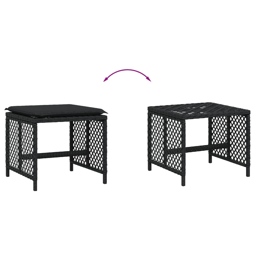 Gartenhocker mit Kissen 4 Stk. Schwarz 41x41x36 cm Poly Rattan