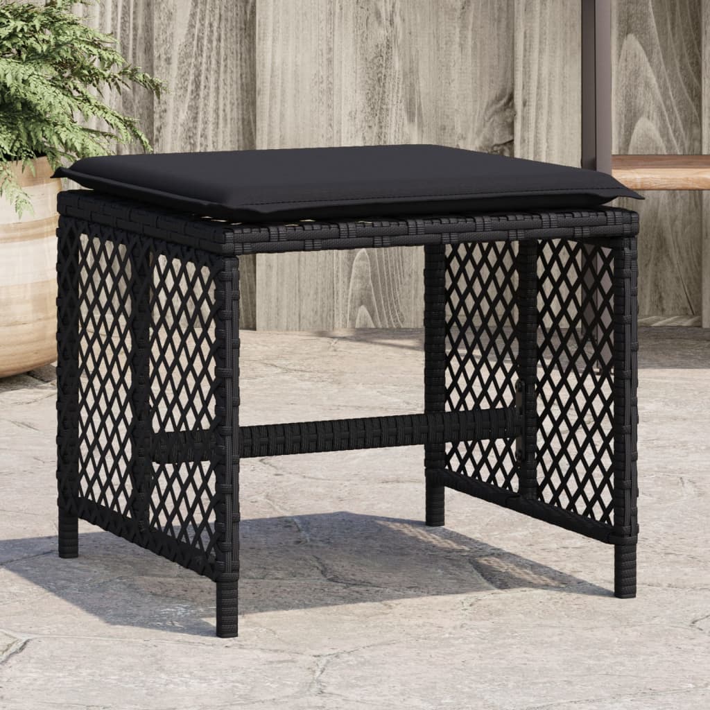 Gartenhocker mit Kissen 4 Stk. Schwarz 41x41x36 cm Poly Rattan