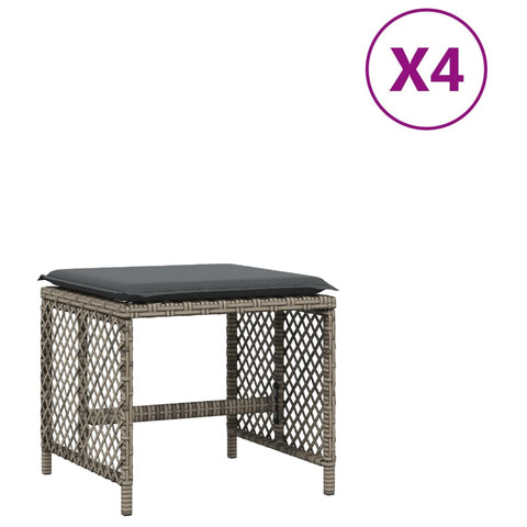 Gartenhocker mit Kissen 4 Stk. Grau 41x41x36 cm Poly Rattan