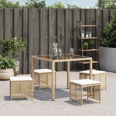 Gartenhocker mit Kissen 4 Stk. Beige 41x41x36 cm Poly Rattan