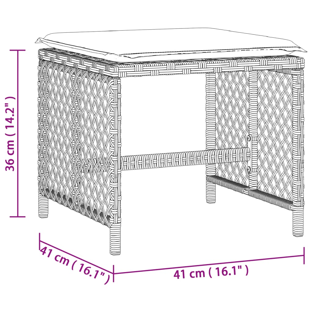 Gartenhocker mit Kissen 4 Stk. Hellgrau 41x41x36 cm Poly Rattan