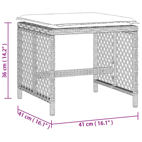 Gartenhocker mit Kissen 4 Stk. Hellgrau 41x41x36 cm Poly Rattan