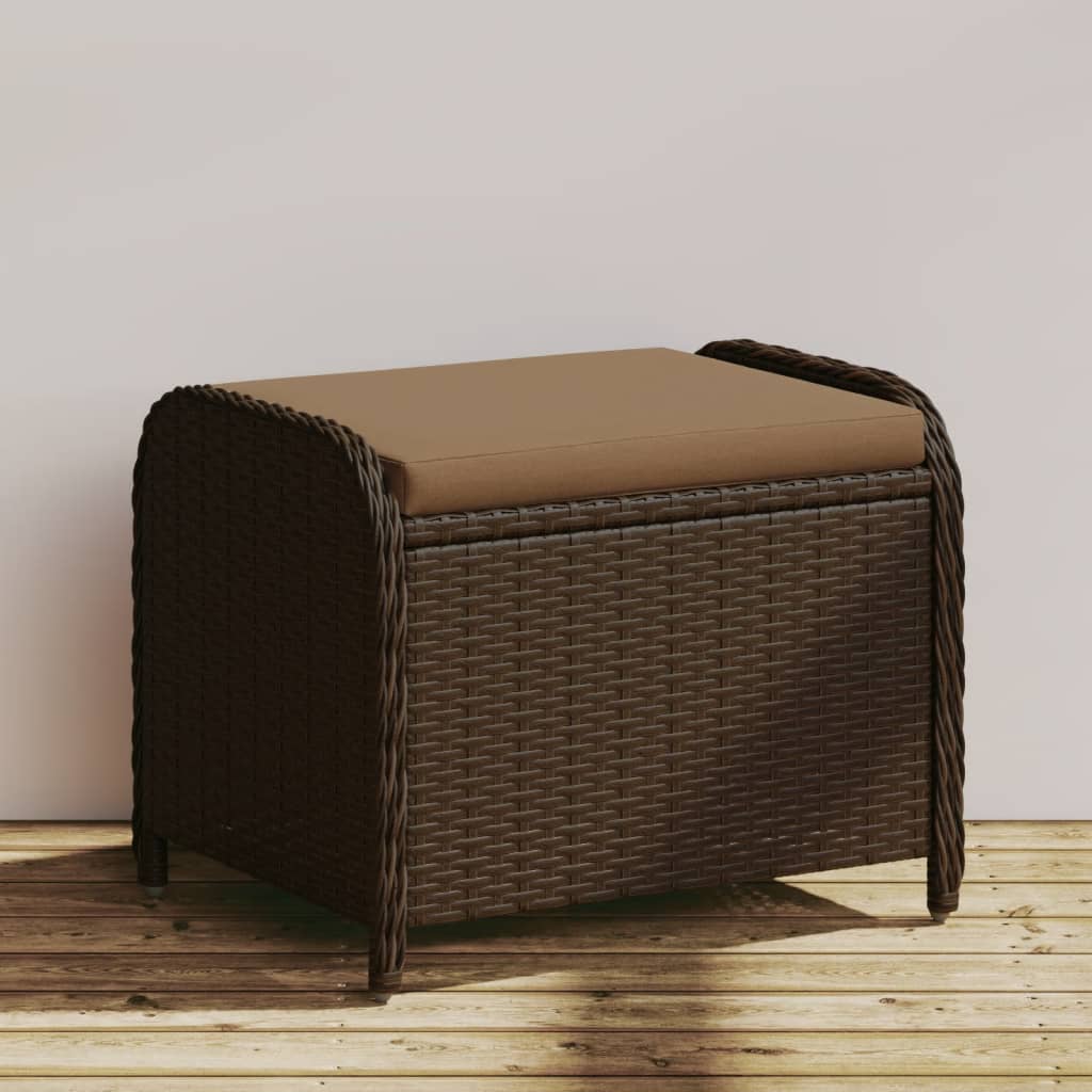 Gartenhocker mit Kissen Braun 58x46x46 cm Poly Rattan