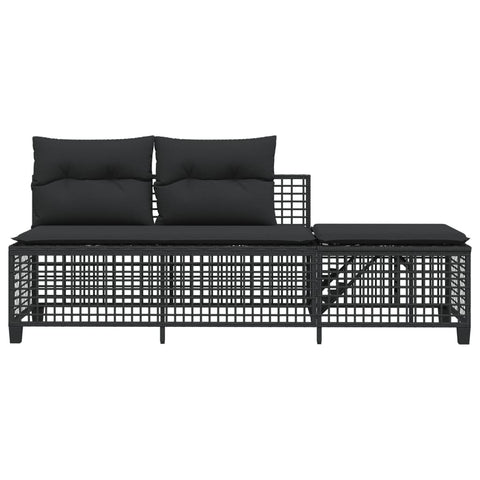 3-tlg. Garten-Ecksofa-Set mit Kissen Schwarz Poly Rattan