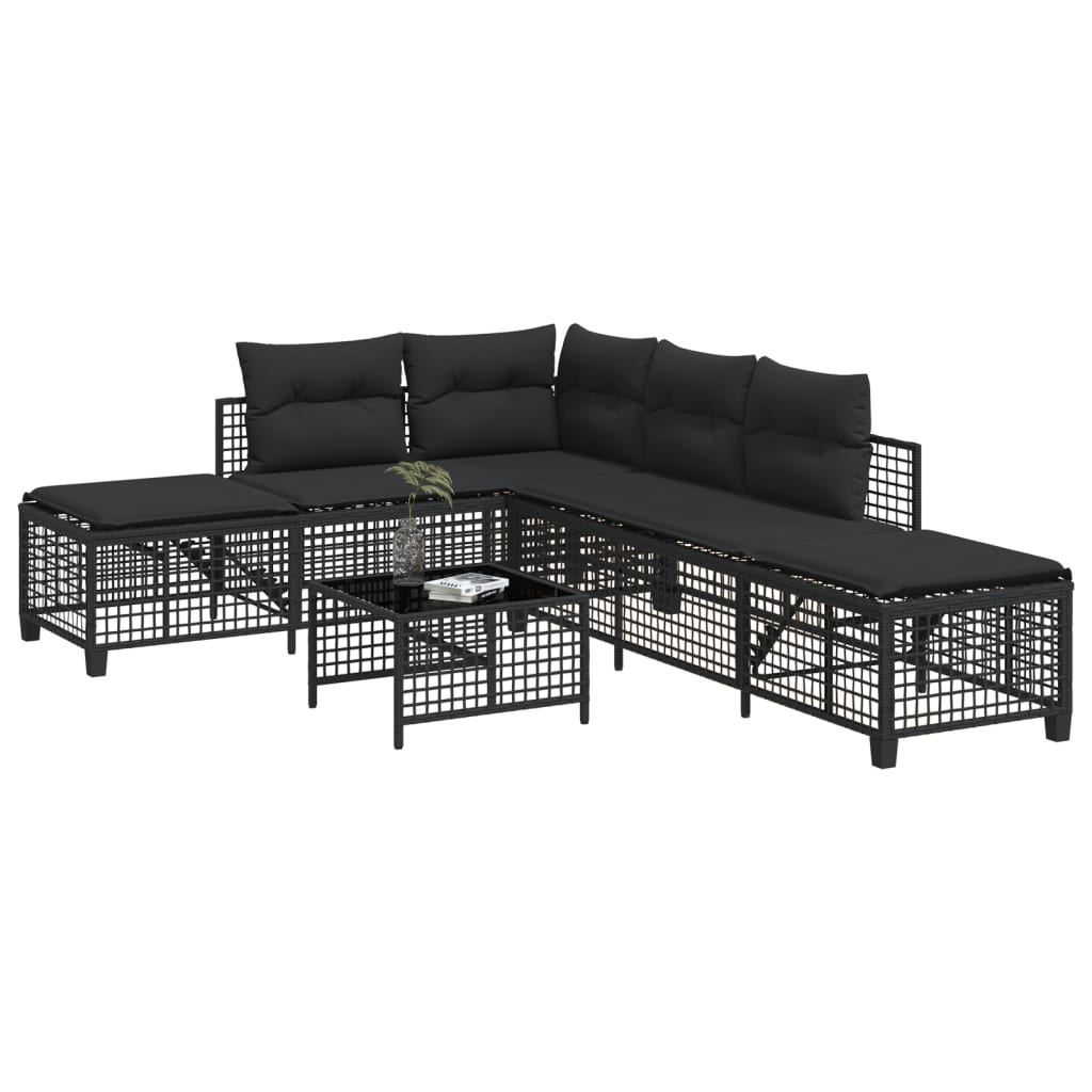 3-tlg. Garten-Ecksofa-Set mit Kissen Schwarz Poly Rattan