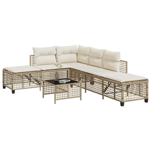 3-tlg. Garten-Ecksofa-Set mit Kissen Beige Poly Rattan