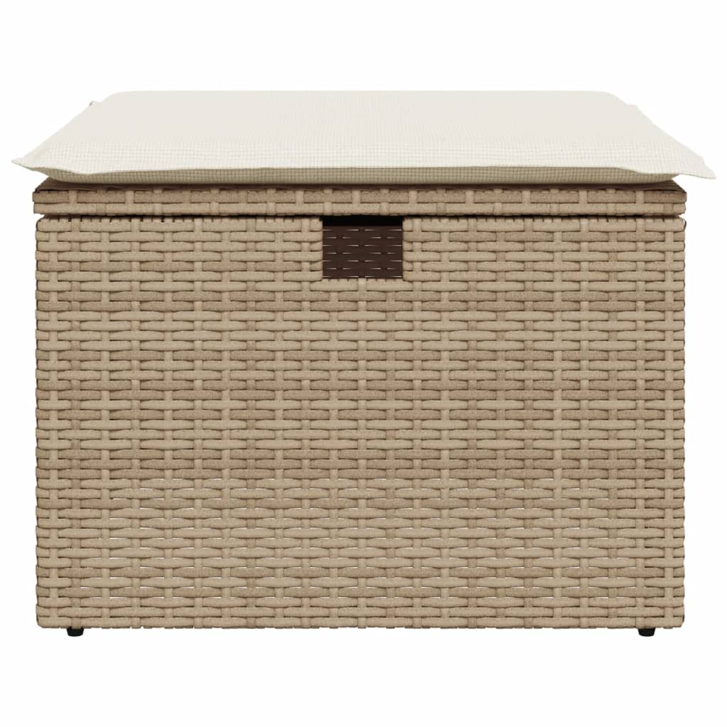 Gartenhocker mit Kissen Beige 55x55x37 cm Poly Rattan