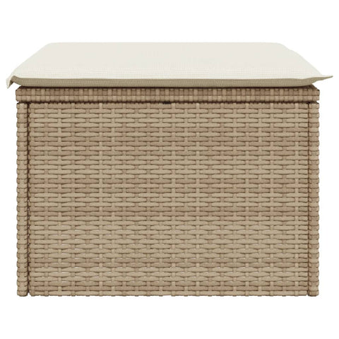 Gartenhocker mit Kissen Beige 55x55x37 cm Poly Rattan