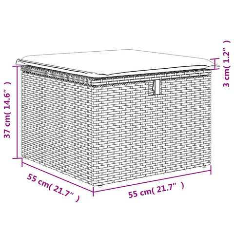 Gartenhocker mit Kissen Beige 55x55x37 cm Poly Rattan