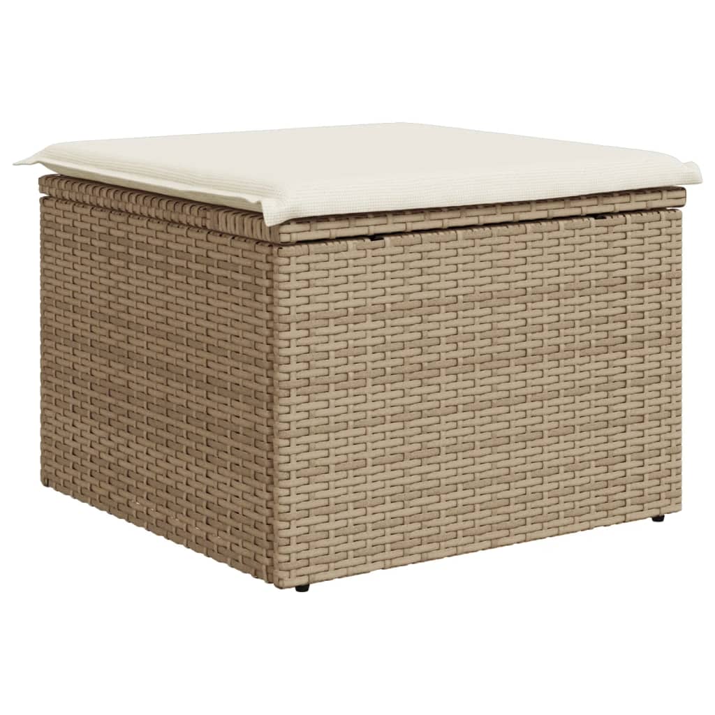 Gartenhocker mit Kissen Beige 55x55x37 cm Poly Rattan